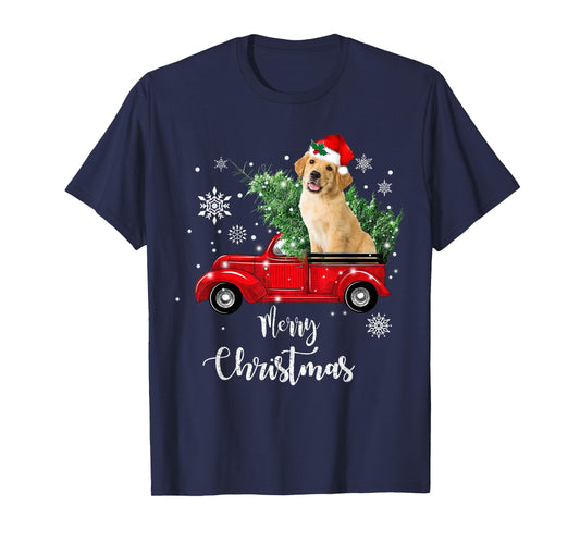 Red Truck Merry Christmas Tree Golden Retriever Christmas T-Shirt