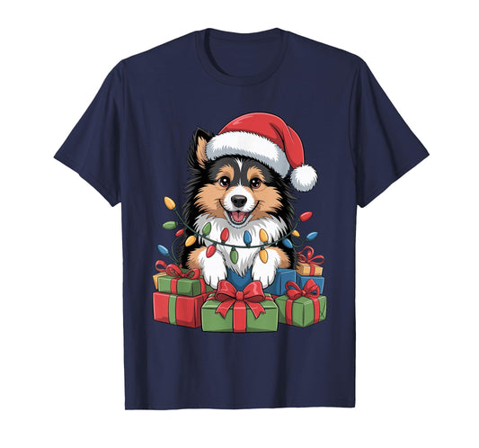 Cute Sheltie Santa Hat Christmas Xmas Dog Lovers Holiday T-Shirt