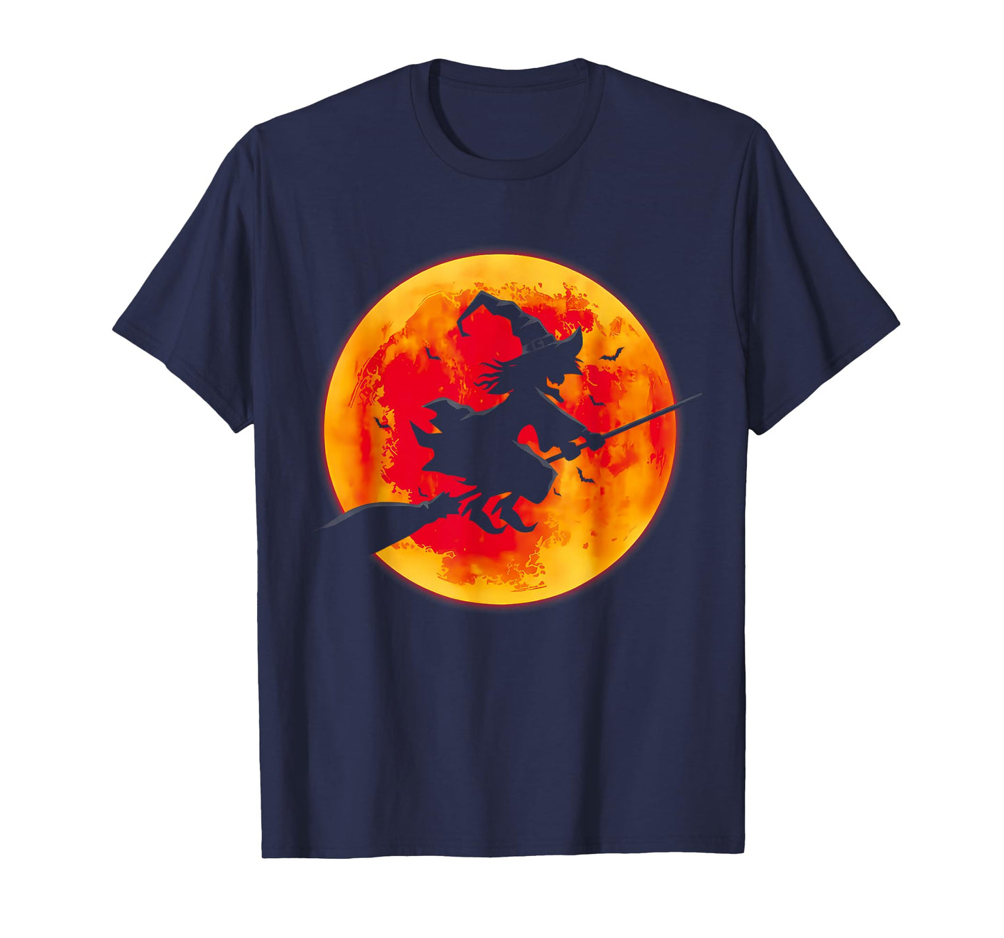 Witch On Broom with Full Moon Funny Design for Halloween T-Shirt
