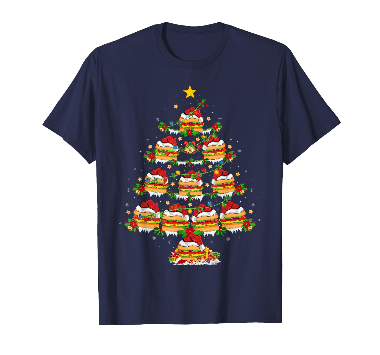 Sandwich Christmas Tree Lights Fast Food Sandwich Lover Xmas T-Shirt