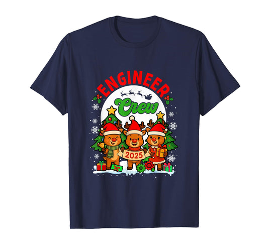 Engineer Crew 2025 Xmas Three Santa Reindeer Funny Job Team T-Shirt