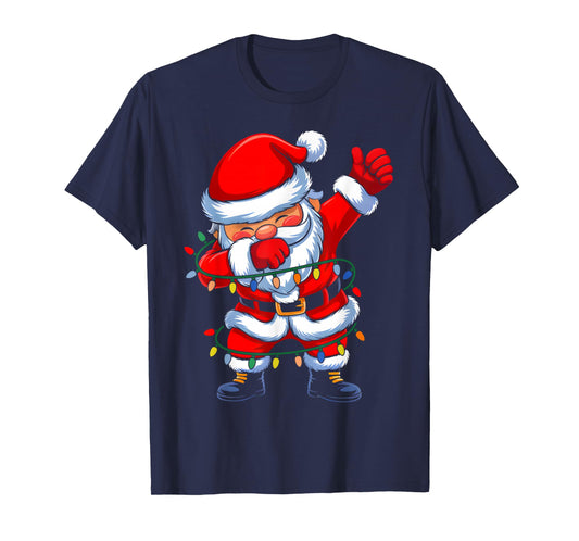 Dabbing Santa Christmas Lights Boys Men Kids Funny Xmas Dab T-Shirt
