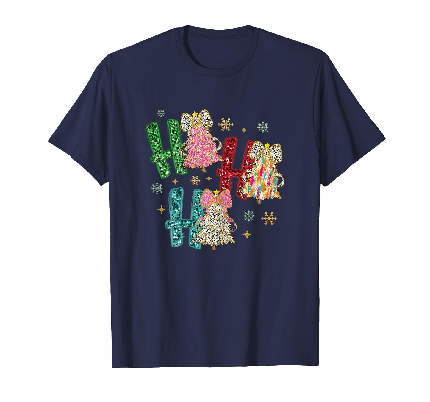 Womens Ho Ho Ho Bling Bling Coquette Christmas Tree Merry Christmas T-Shirt