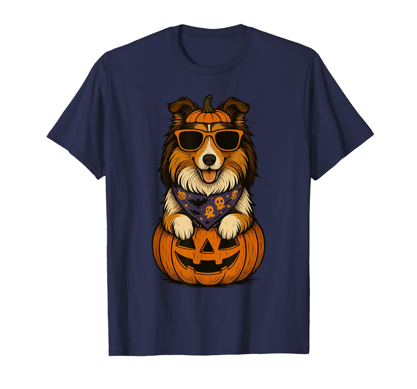 Spooky Rough Collie Pumpkin Halloween Dog Lover T-Shirt