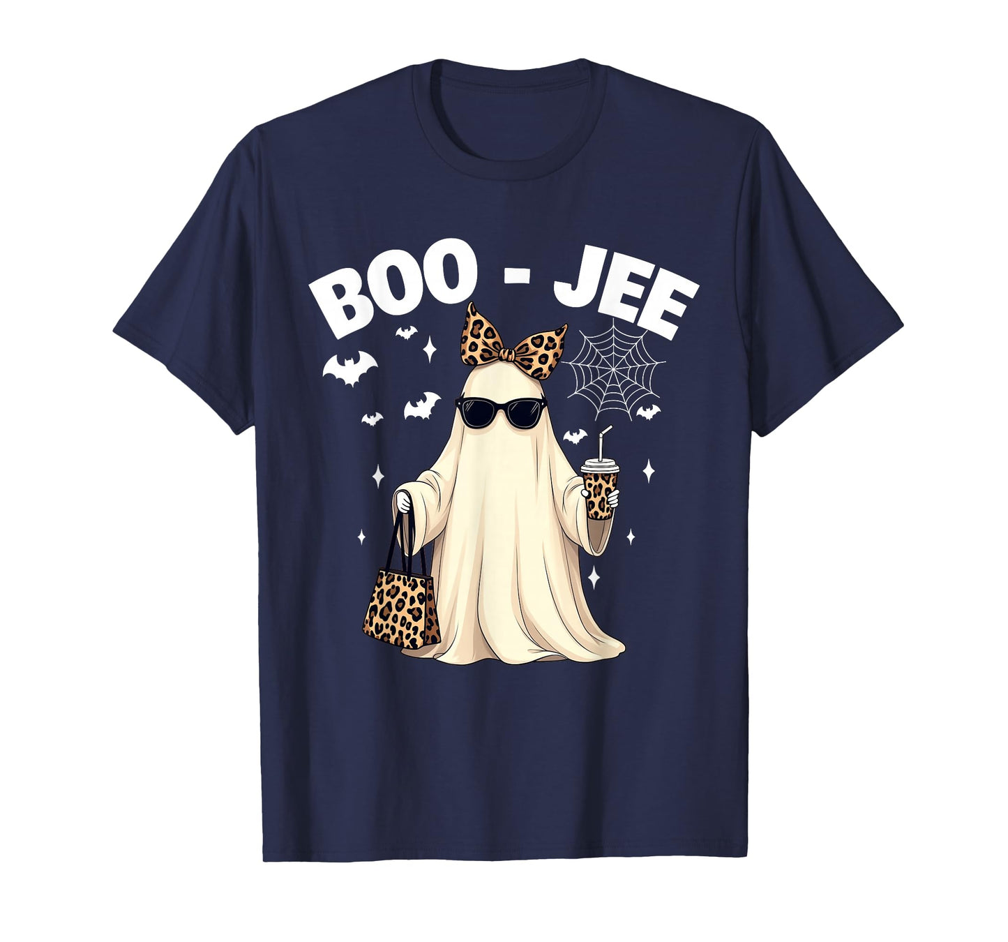 Coquette Leopard Ghost Coffee Boo-JEE Halloween Boujee Ghost T-Shirt