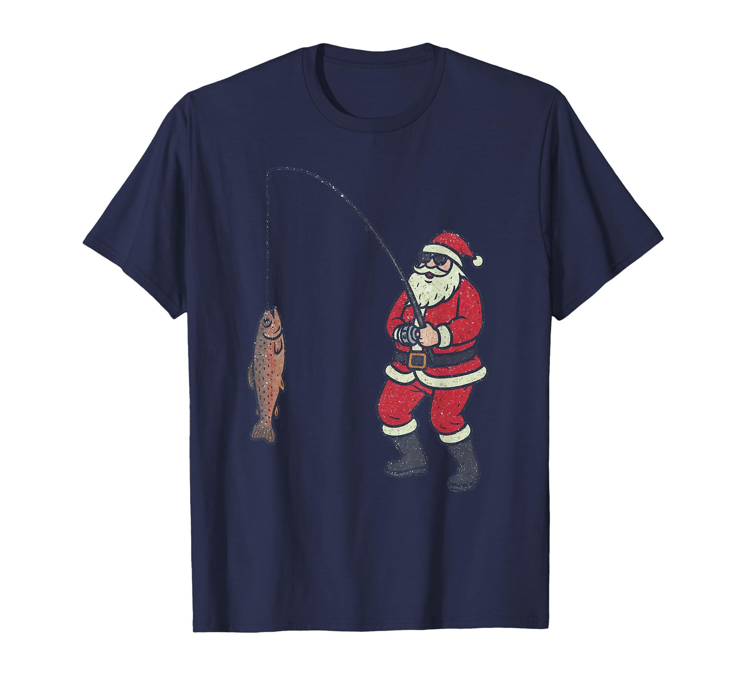 Santa Sasquatch Fishing Christmas Vintage Fish Funny Xmas T-Shirt