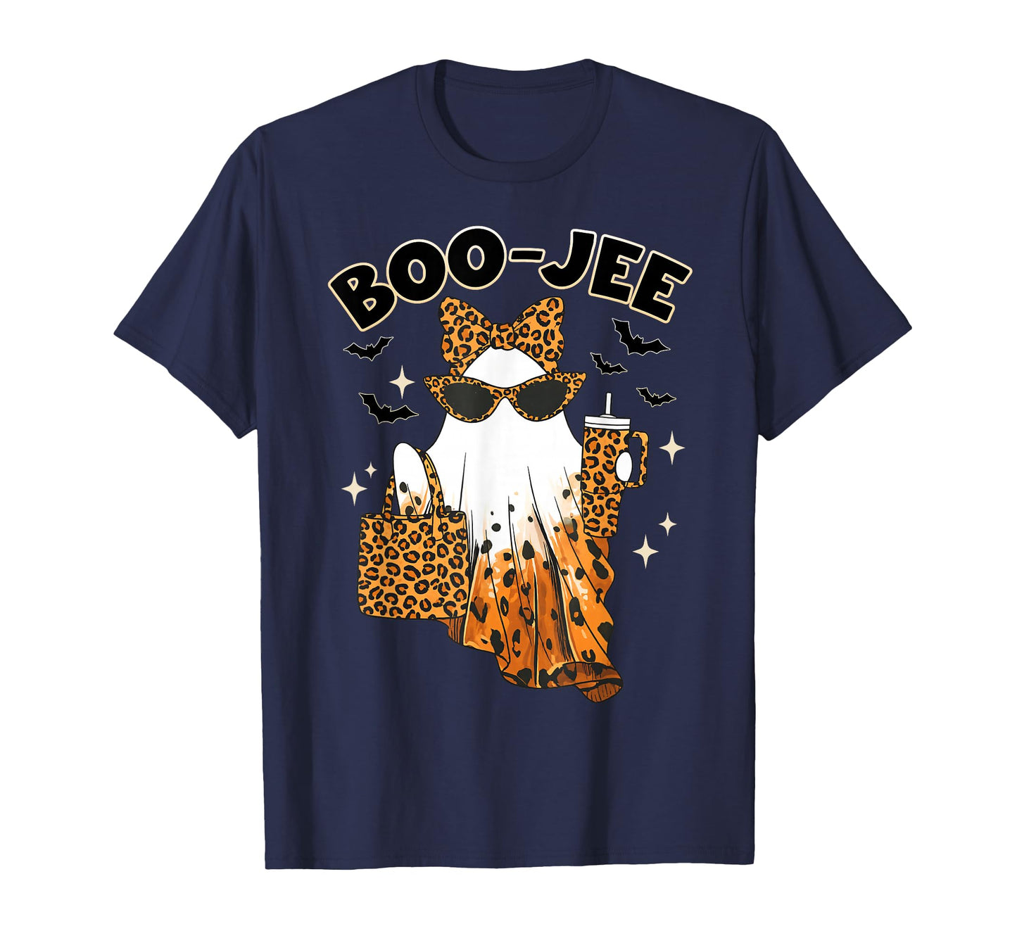 Leopard Boojee Ghost Coffee Halloween Spooky Season Women T-Shirt