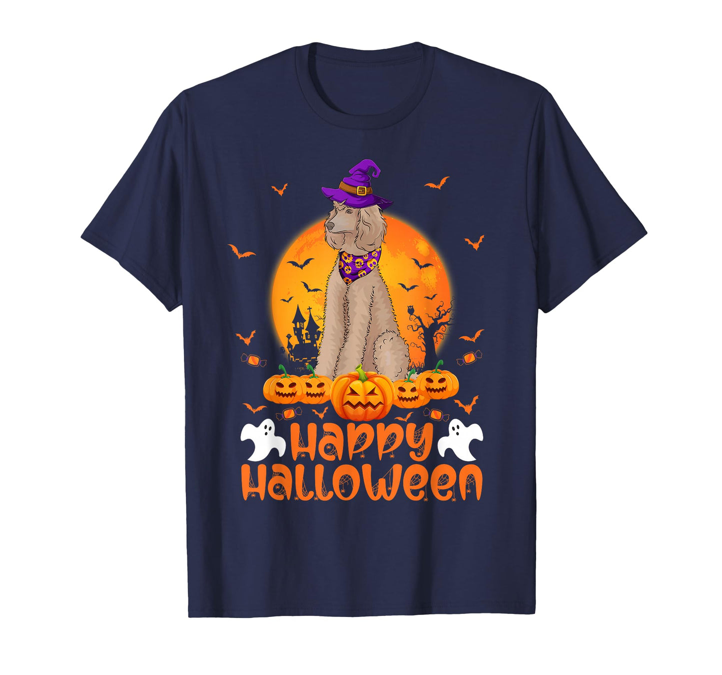 Funny Halloween Toy Poodle Dog Witch Pumpkin Vintage Costume T-Shirt