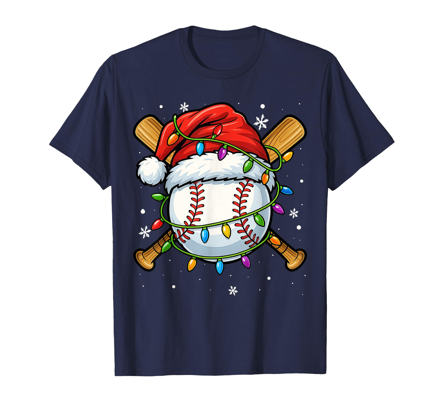 Christmas Baseball Design Santa Hat Sports Xmas Boys Men T-Shirt
