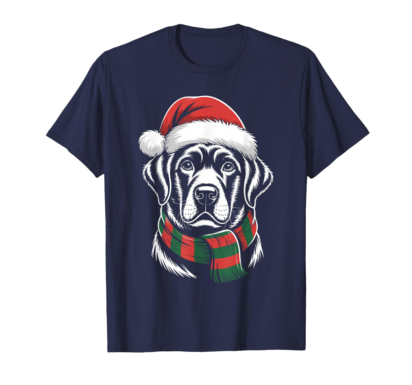 Black Labrador Dog Xmas Santa Hat Scarf Christmas Costume T-Shirt