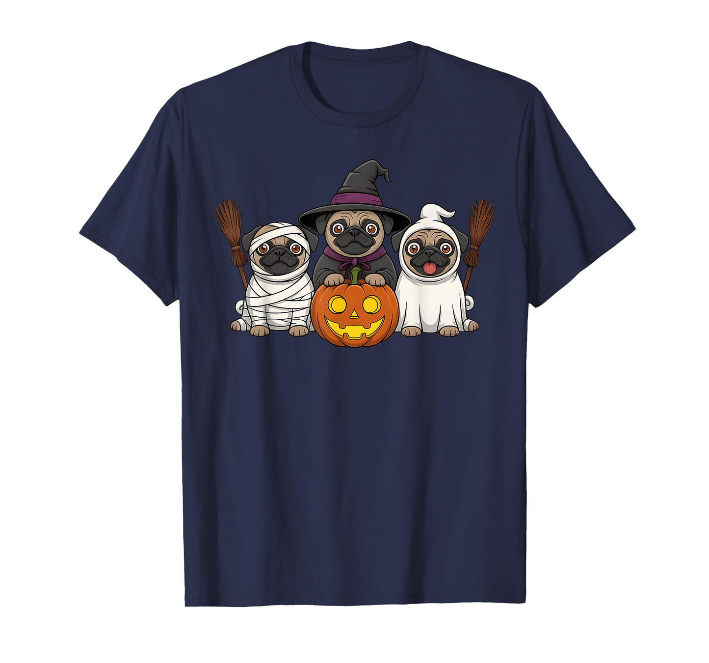 Pug Ghost Witch Pumpkins Halloween Dog Costume T-Shirt