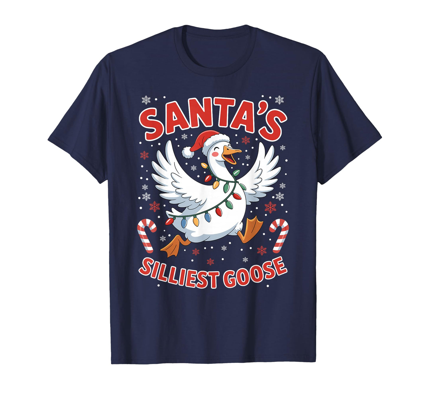 Santa's Silliest Goose Christmas Lights Candy Funny X-Mas T-Shirt