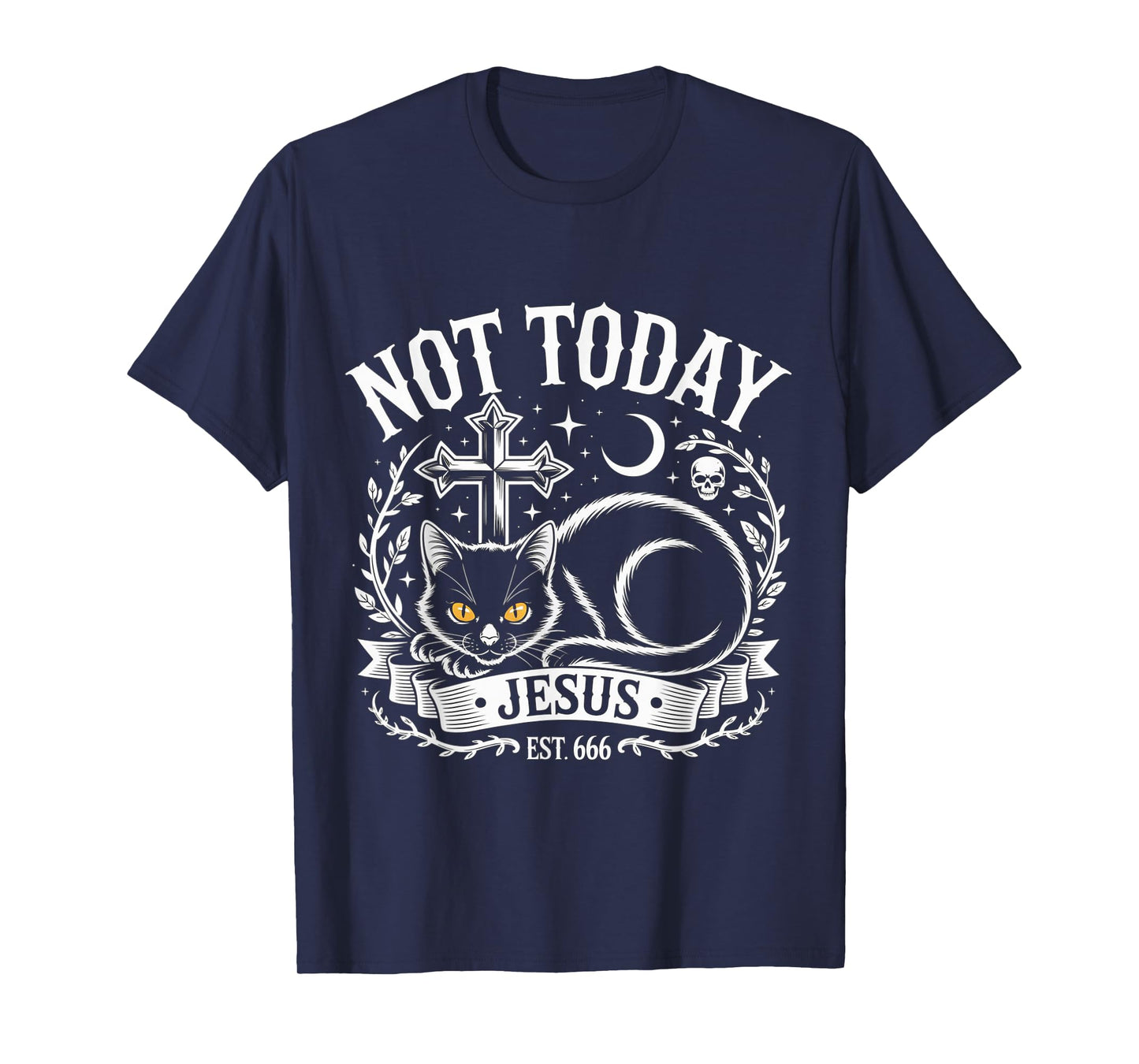 Not Today Jesus Funny Christian Halloween Black Cat Witch T-Shirt