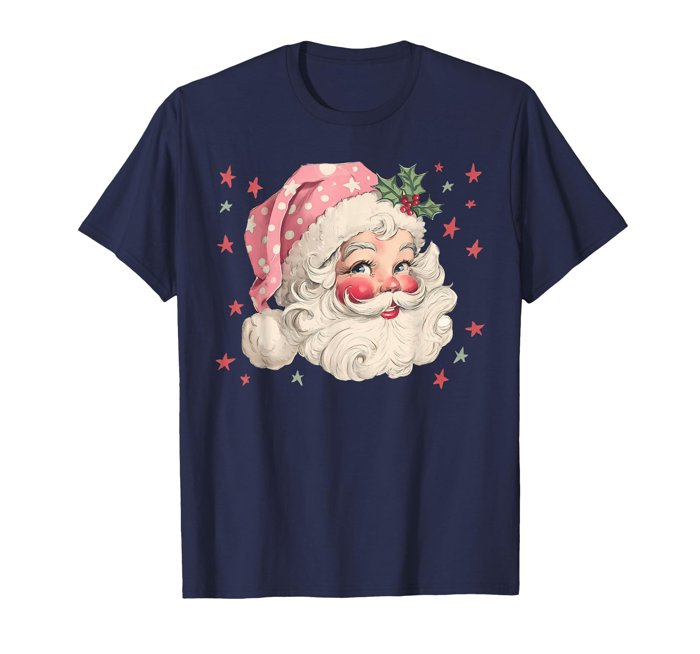 Santa Claus Pink Christmas Face Old Xmas Vintage Pink Santa T-Shirt