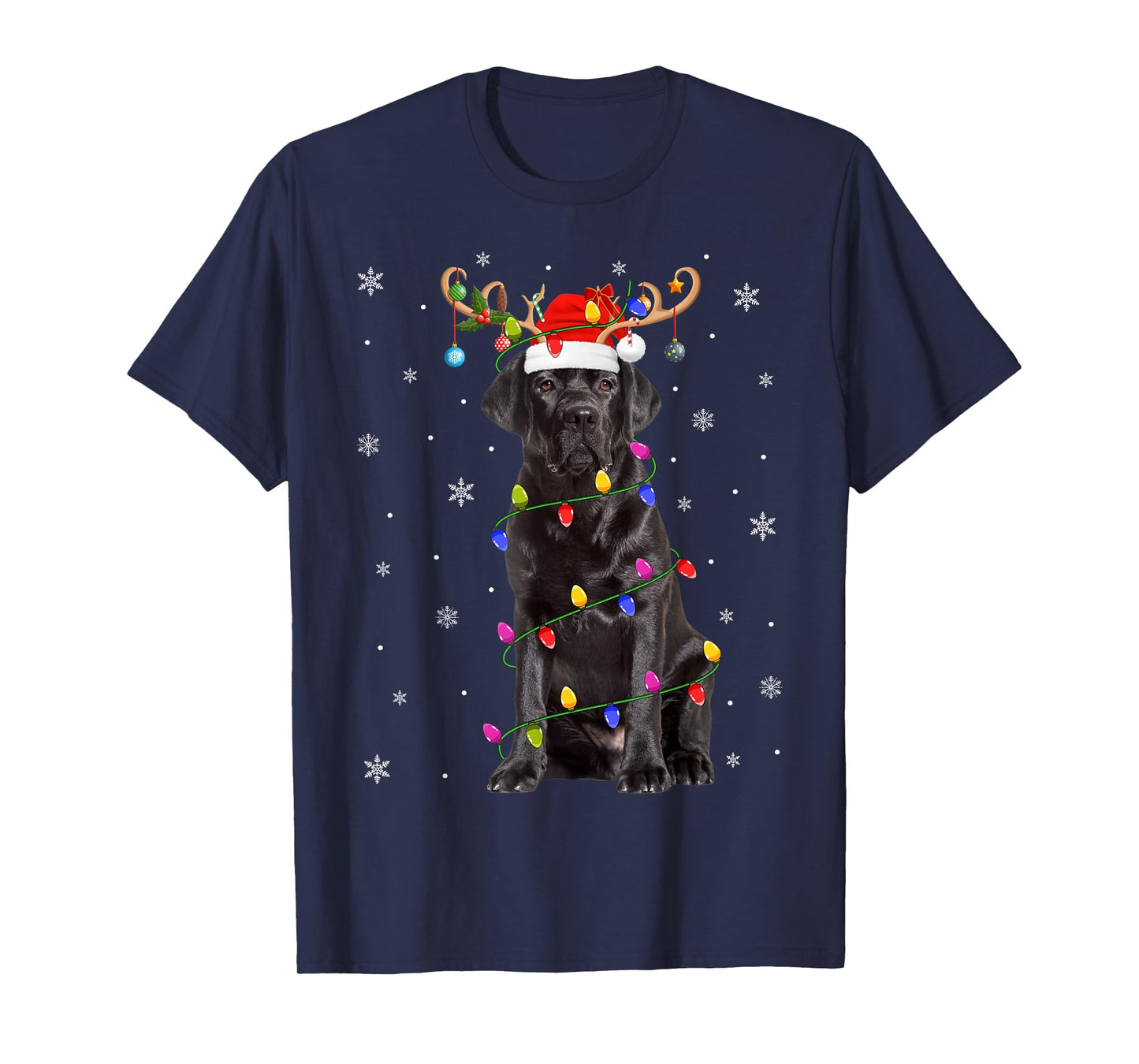Black Labrador Retriever Dog Christmas Lights Dog Lover Xmas T-Shirt