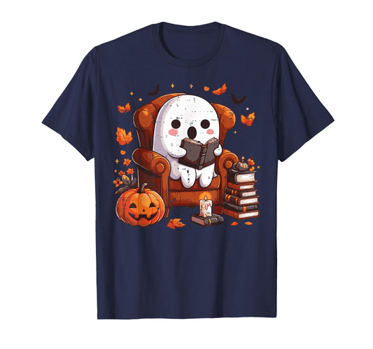 Halloween Ghost Chair Reading Fall Costume Men Women Kids T-Shirt