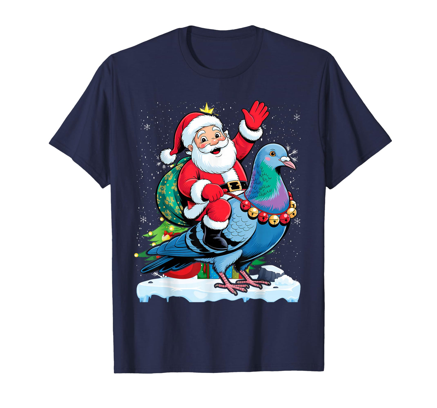 Bird Lover Xmas Santa Riding Pigeon Christmas T-Shirt