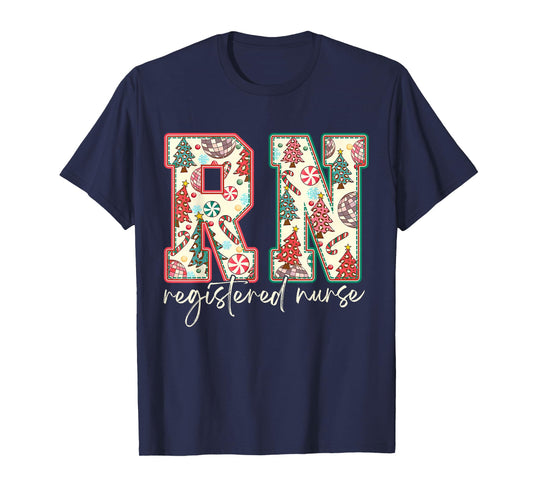 Vintage Christmas Tree Print Registered Nurse Nursing School T-Shirt