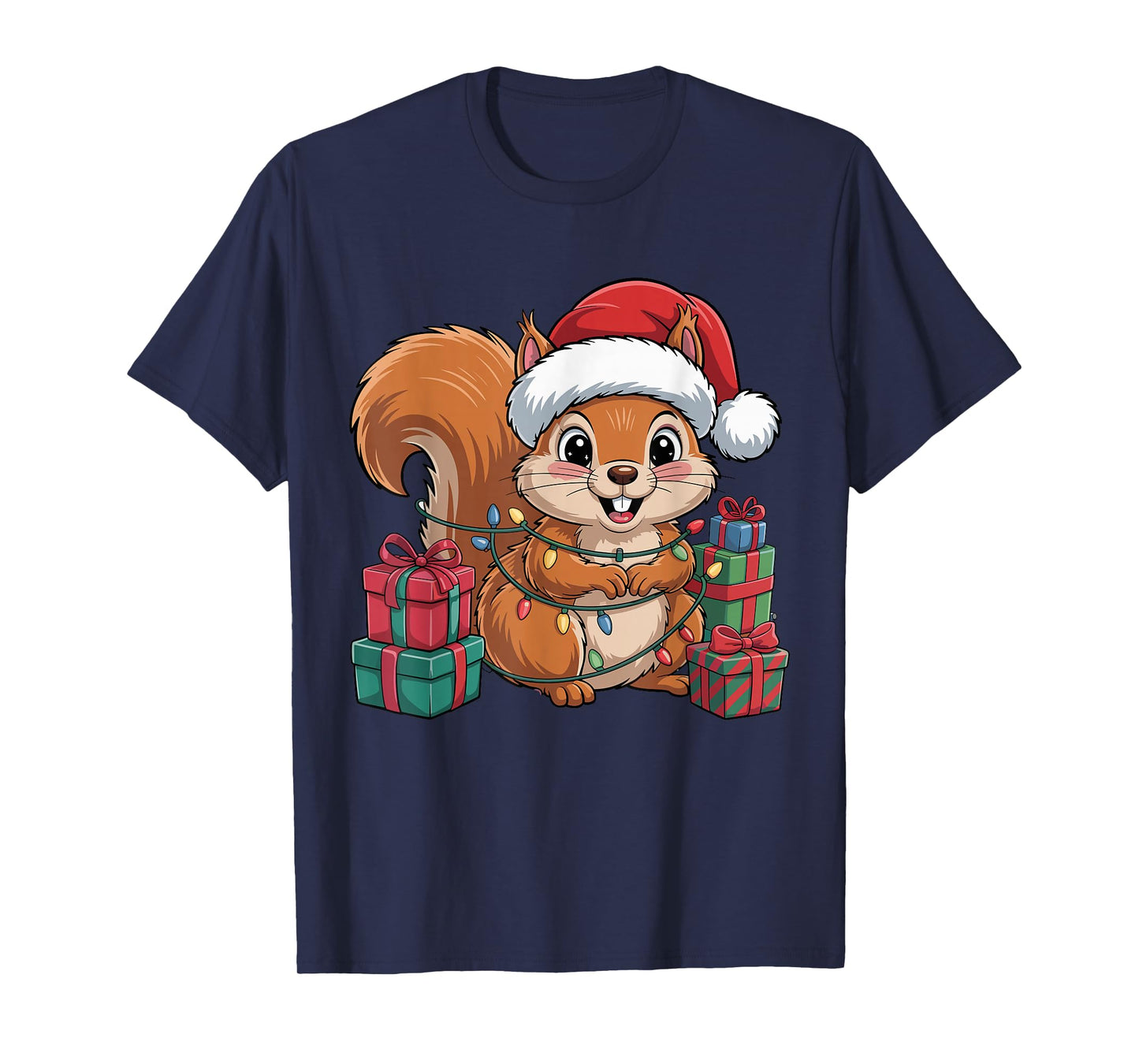 Squirrel Santa Hat Christmas Design Funny Pet Lovers Holiday T-Shirt