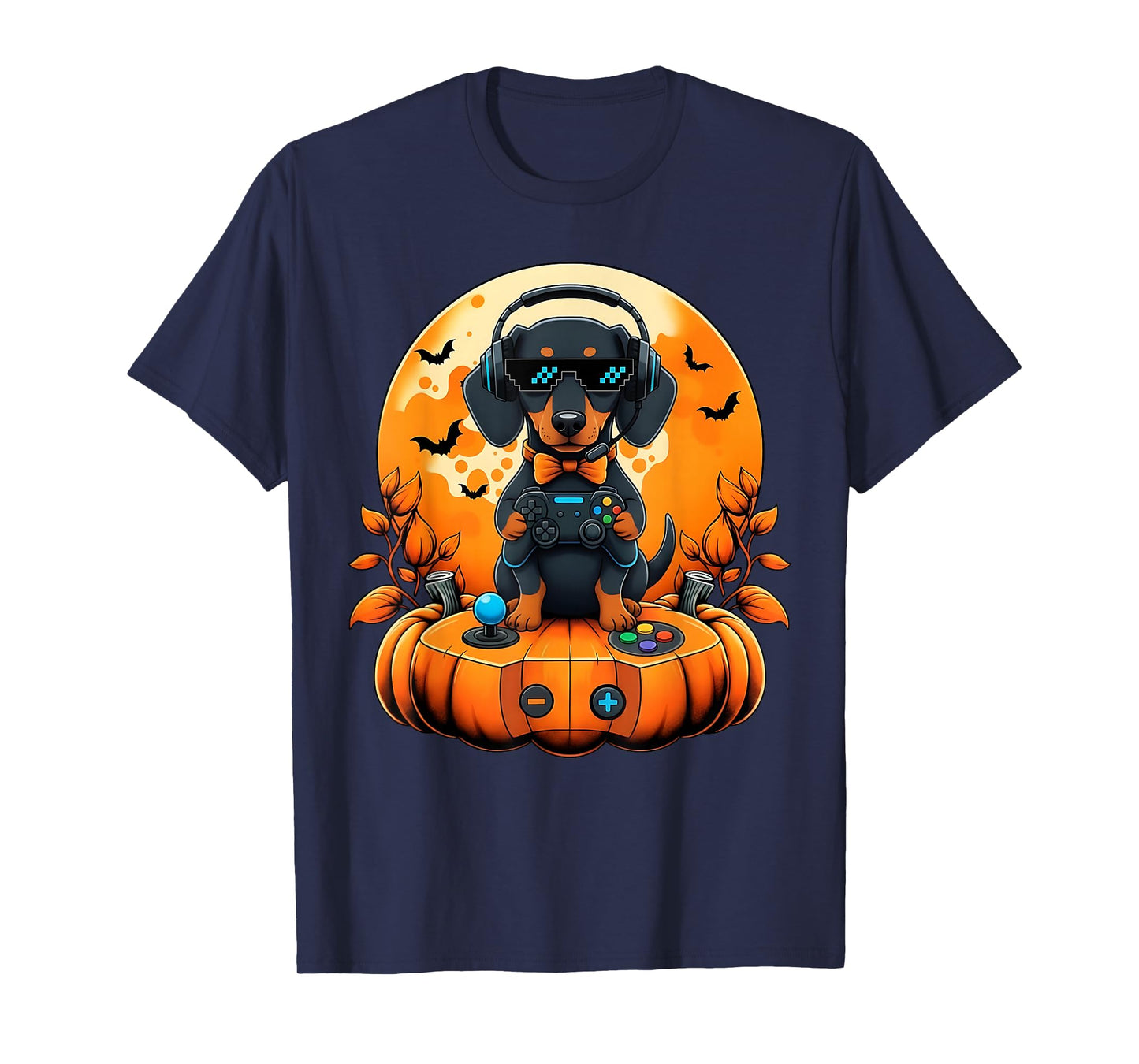 Retro Gamer Dachshunds Dog Pumpkin Halloween Autumn Season T-Shirt