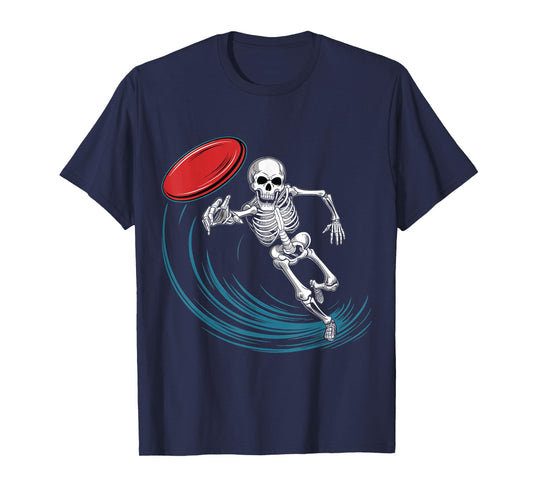 Disc Golfing Skeleton Halloween Men Boys Disc Golf Halloween T-Shirt