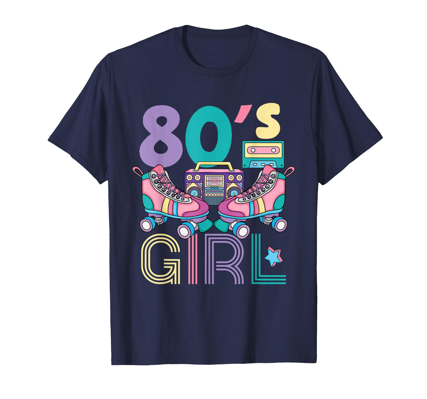 Vibrant 80's Girl Retro Roller Skates Throwback Vibe Womens T-Shirt
