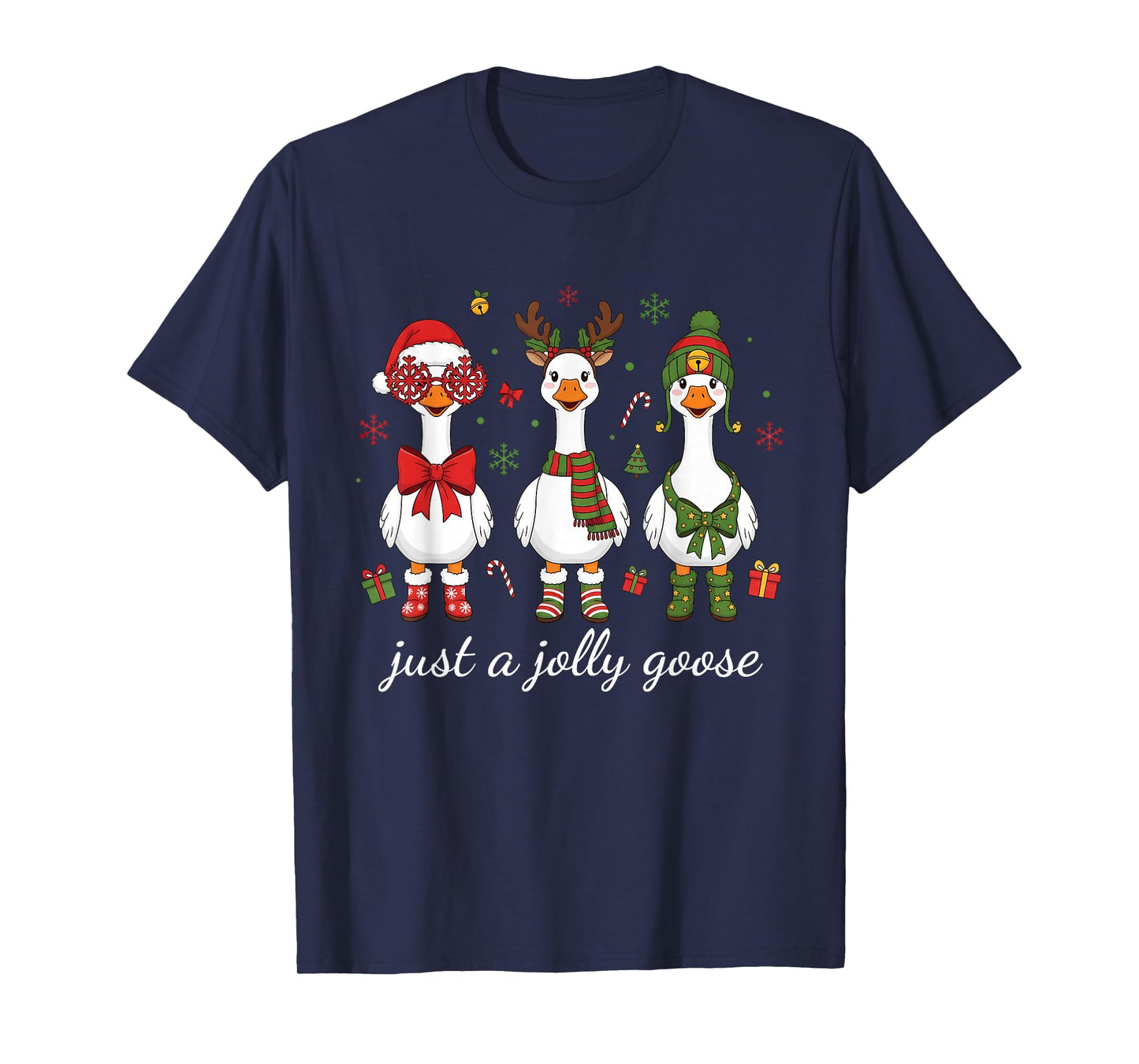Just A Jolly Goose, Retro Christmas Goose, Santa Goose T-Shirt