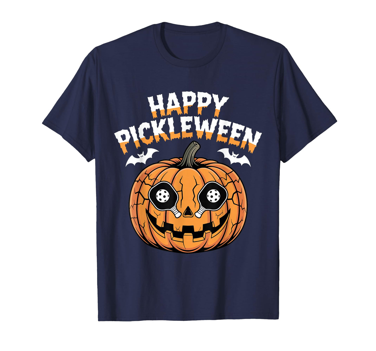 Happy Pickleween Pumpkin Bats Funny Pickleball Halloween T-Shirt