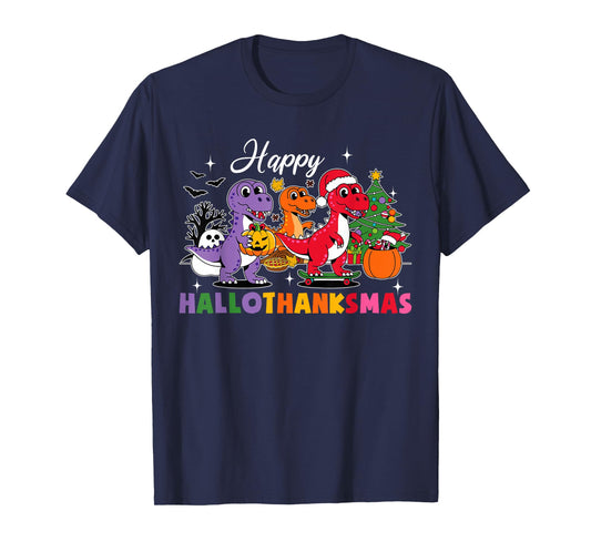 Dinosaur Halloween Thanksgiving Christmas Hallothanksmas T-Shirt