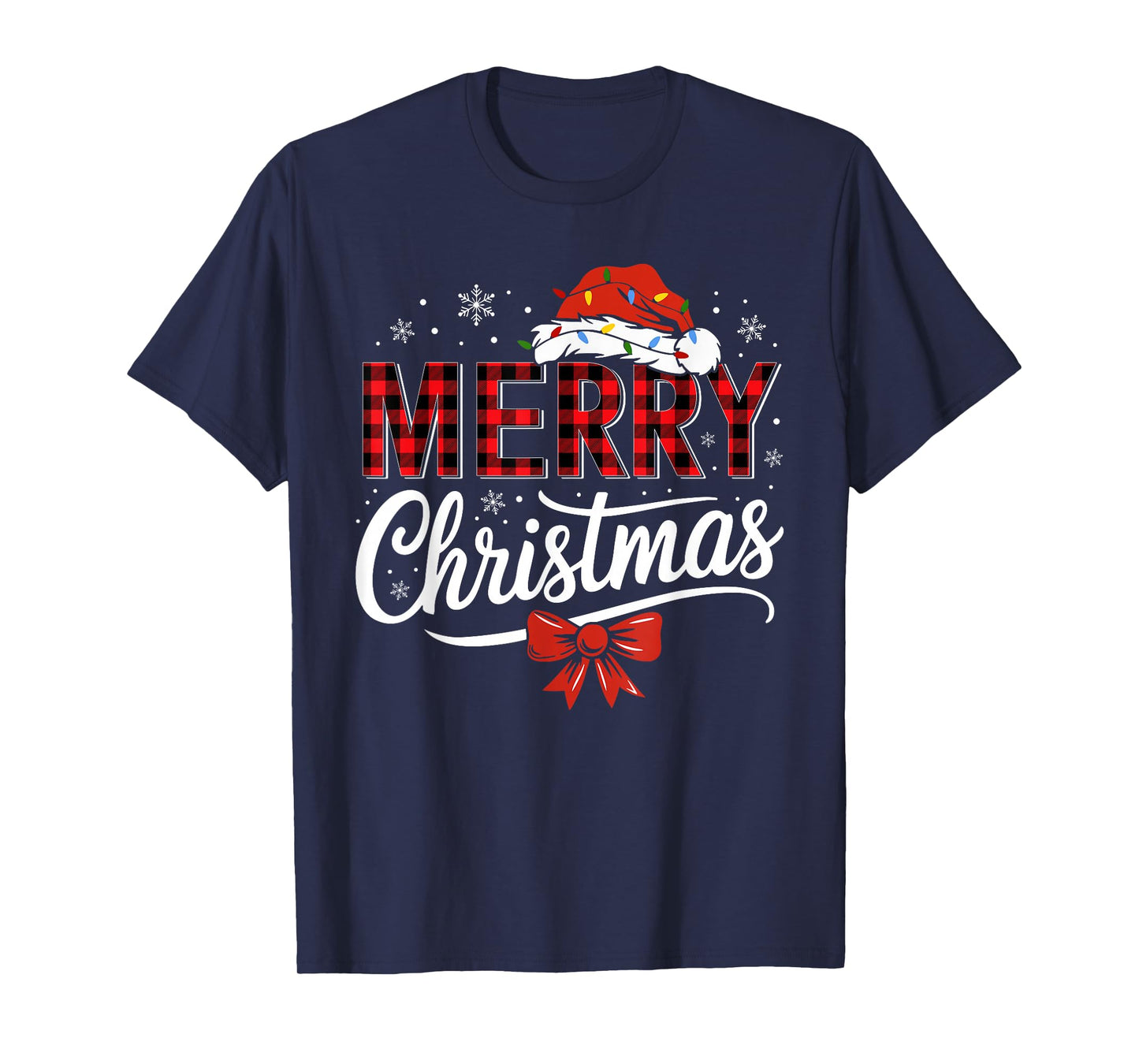 Merry Christmas Lights Red Santa Hat Xmas Family Men Women T-Shirt