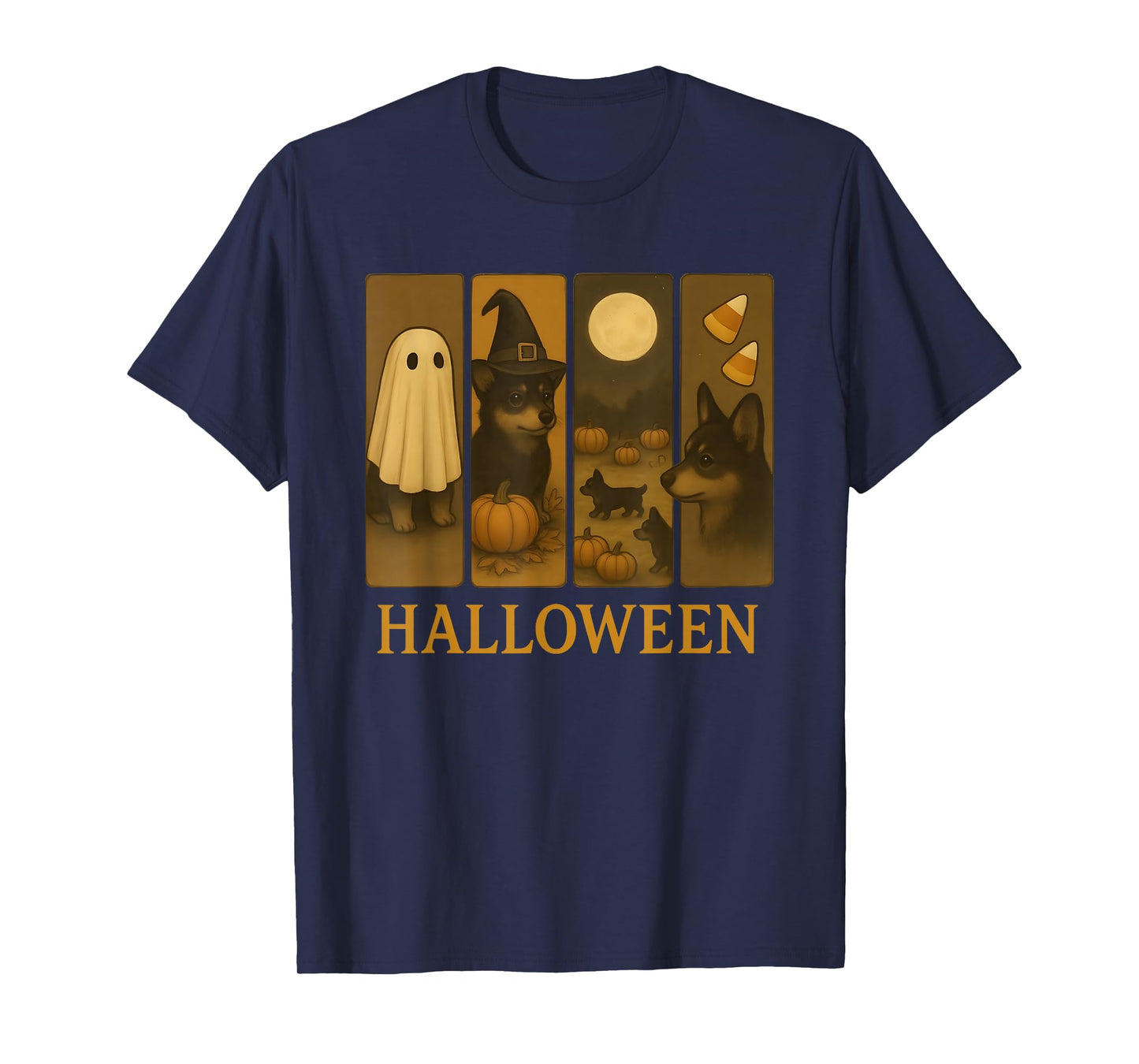 Cute Corgi Halloween Ghost Witch Pumpkin Candy Corn T-Shirt
