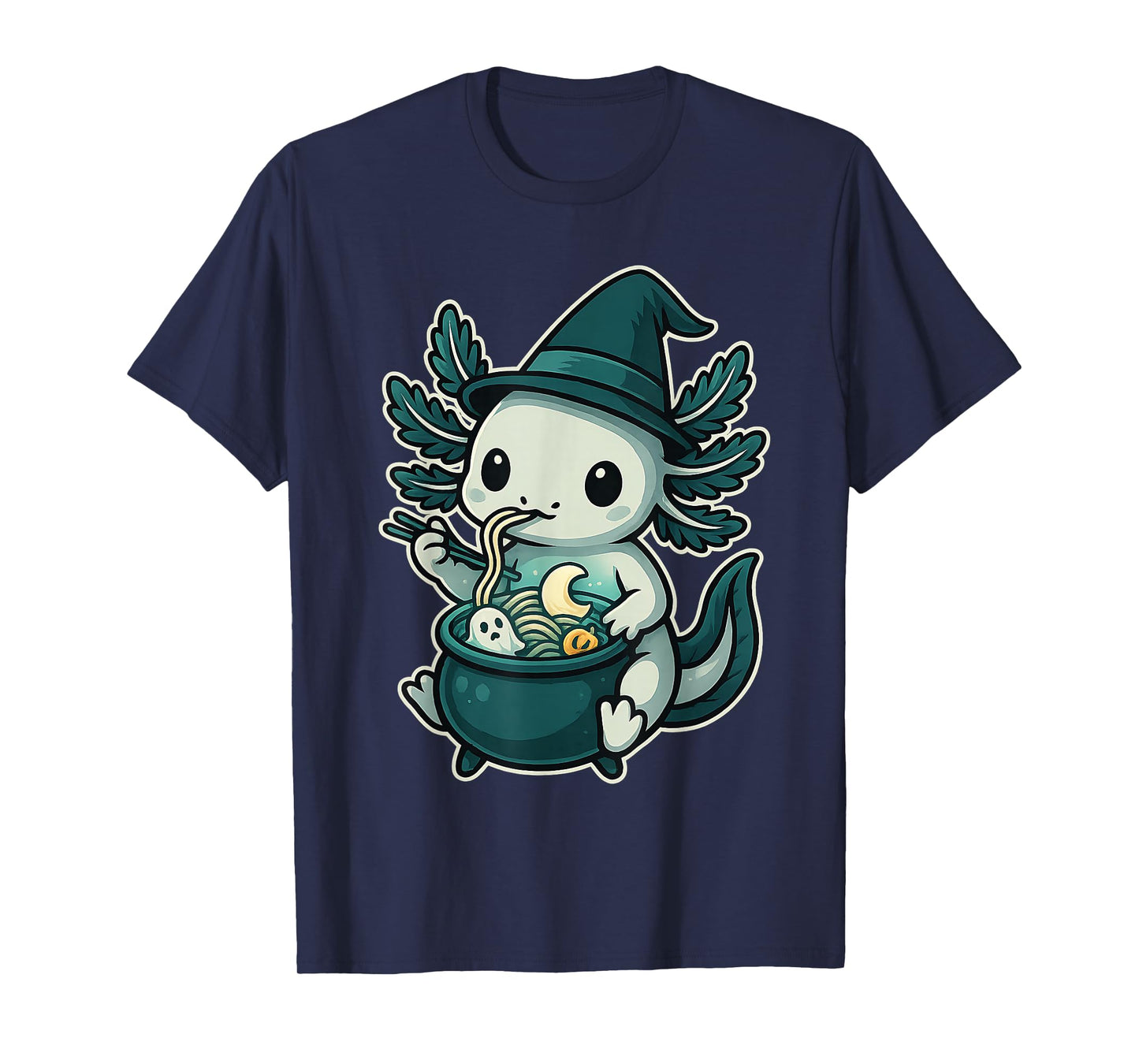 Witchy Axolotl Ramen in Cauldron Kawaii Chibi Halloween T-Shirt