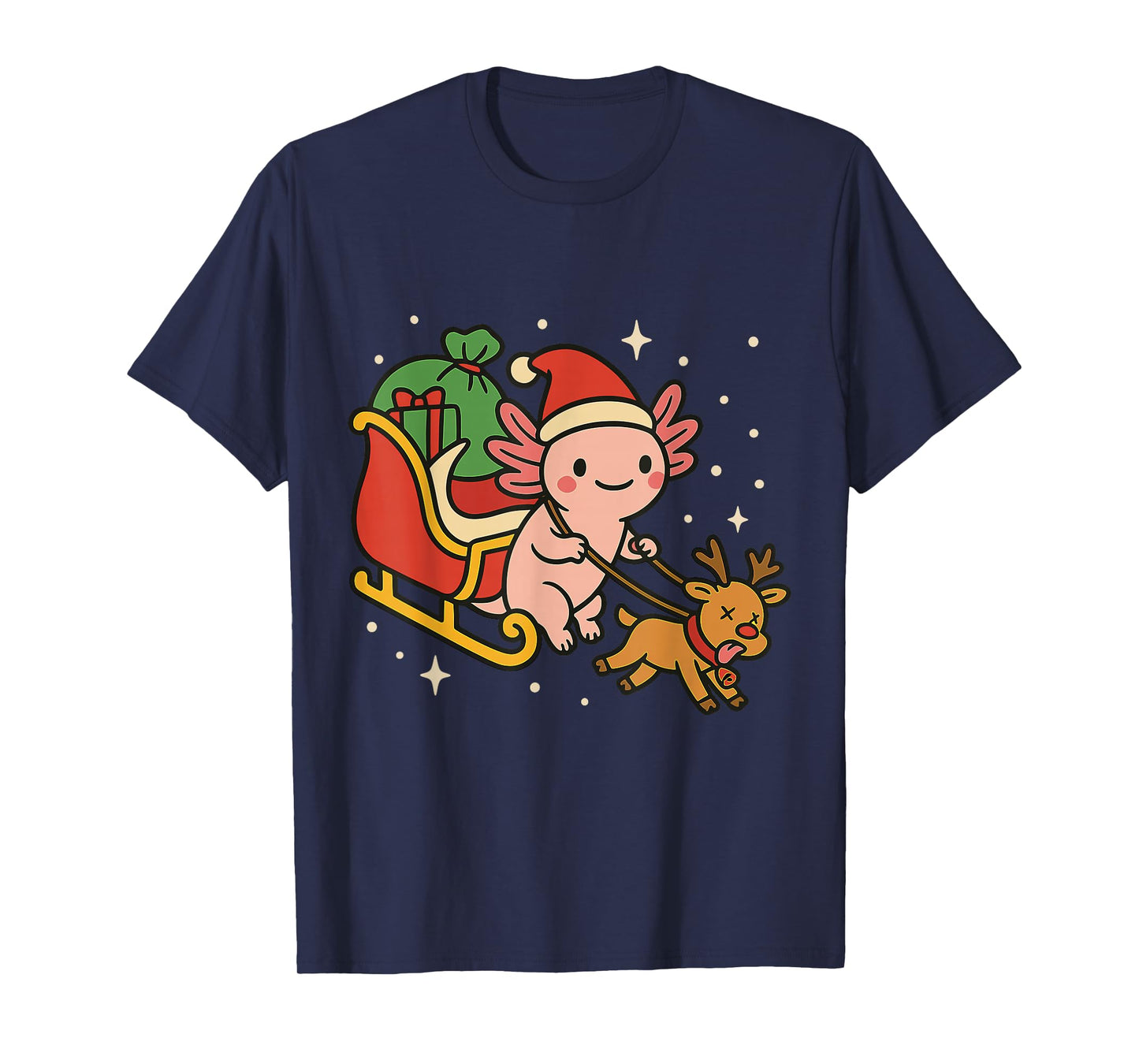 Funny Christmas Axolotl Reindeer Sleigh Ride T-Shirt