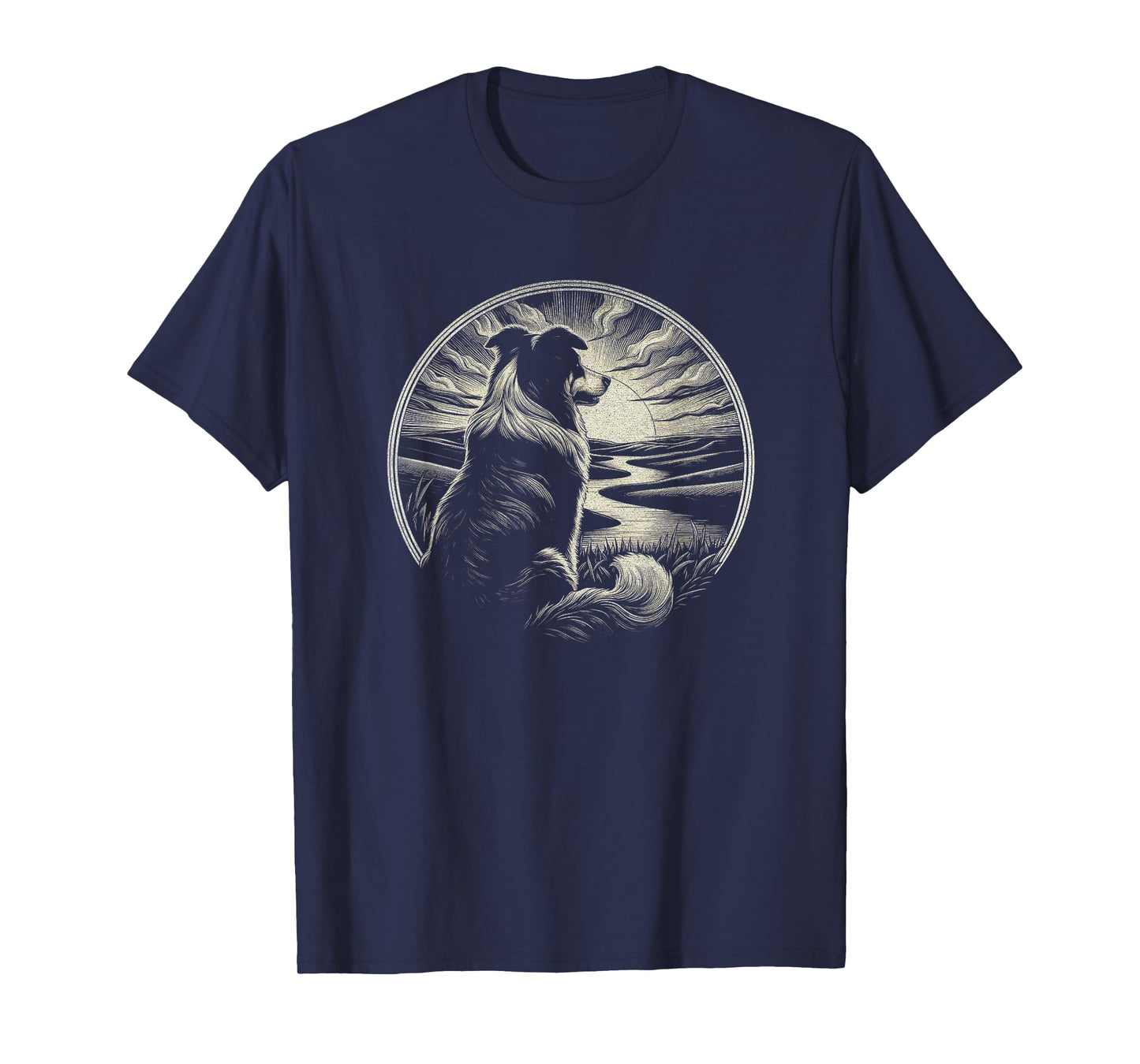Vintage Australian Shepherd Dog Retro Sunset Art Design Men Women T-Shirt