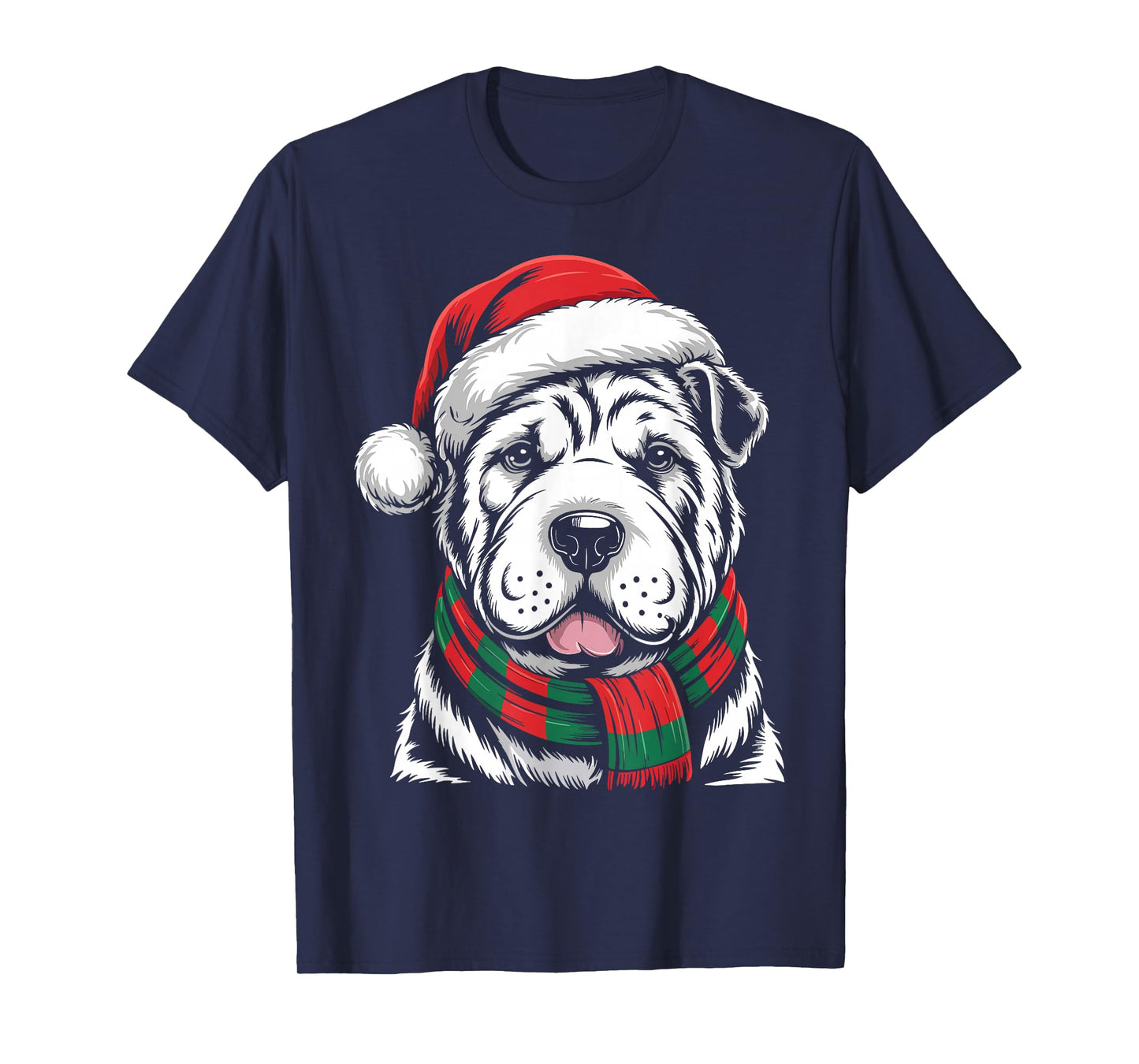 Shar Pei Dog Xmas Santa Hat Scarf Christmas Costume T-Shirt