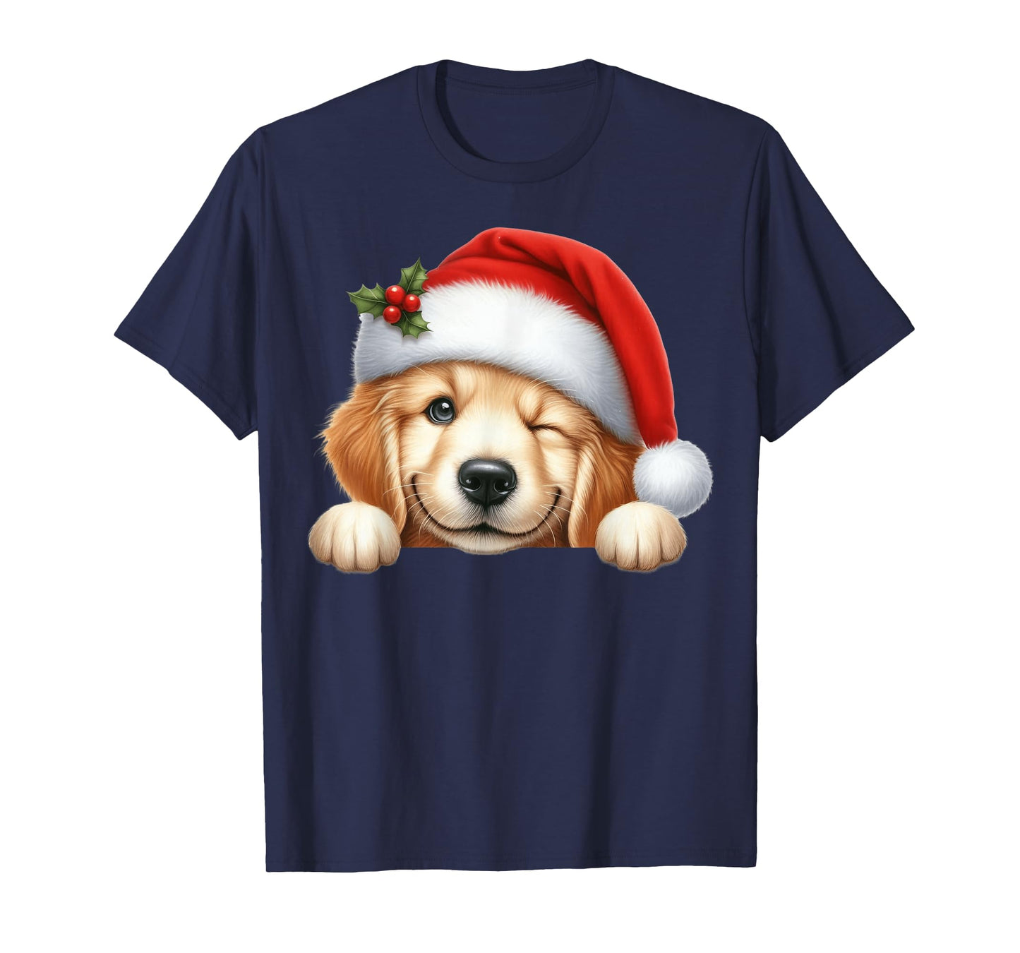 Golden Retriever Dog Christmas Santa Hat Dog Mom Dad T-Shirt