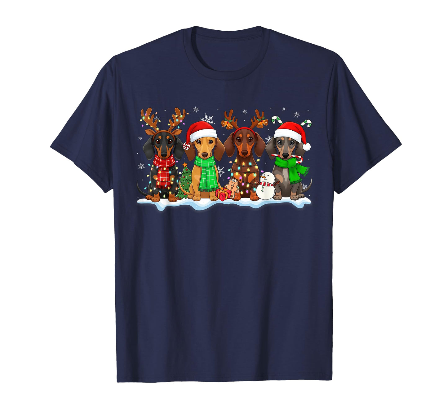 Cute Dachshund Santa Reindeer Christmas Womens Mens Kids T-Shirt