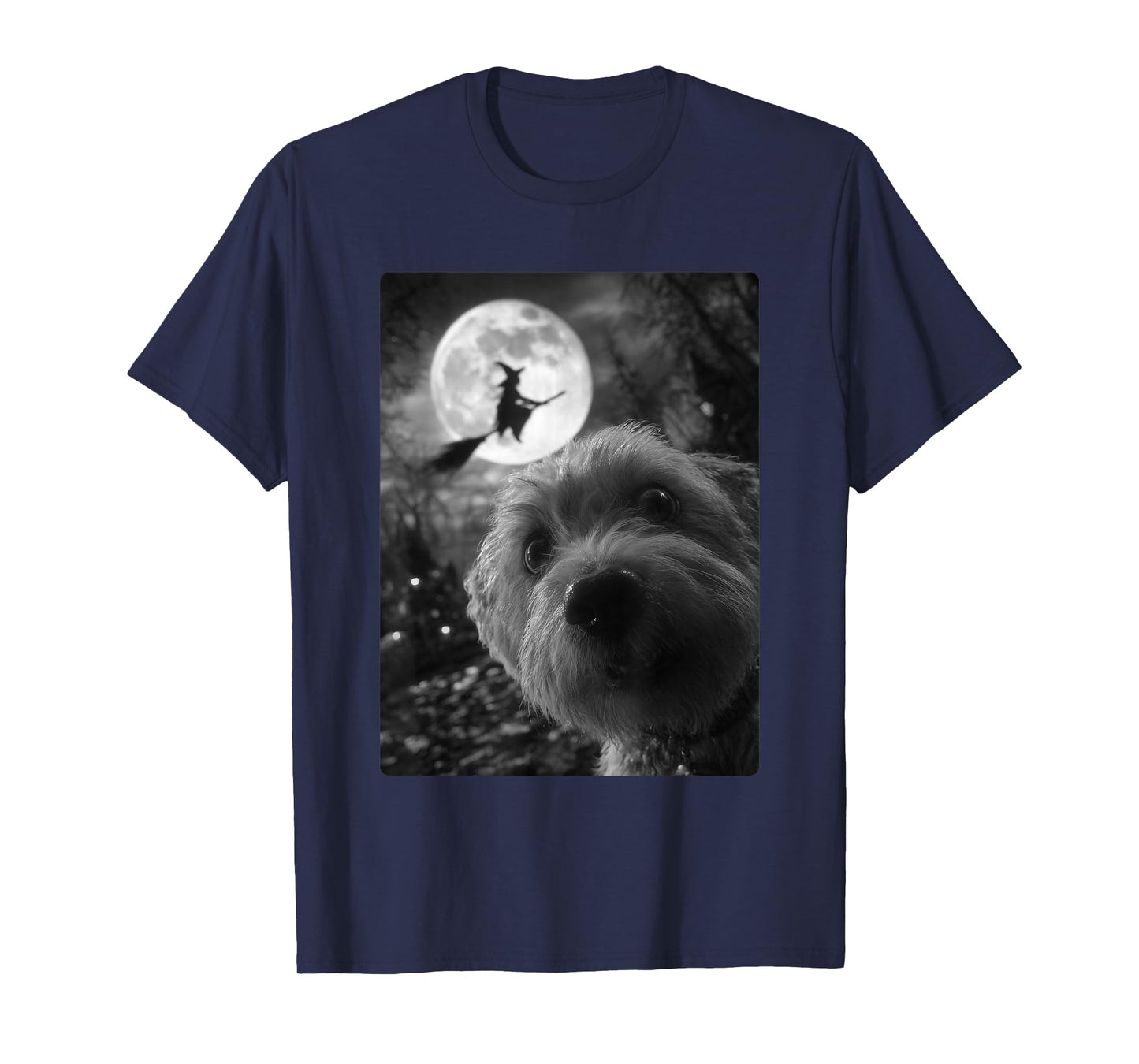 Funny Maltese Selfie Full Moon Flying Witch Halloween Dog T-Shirt