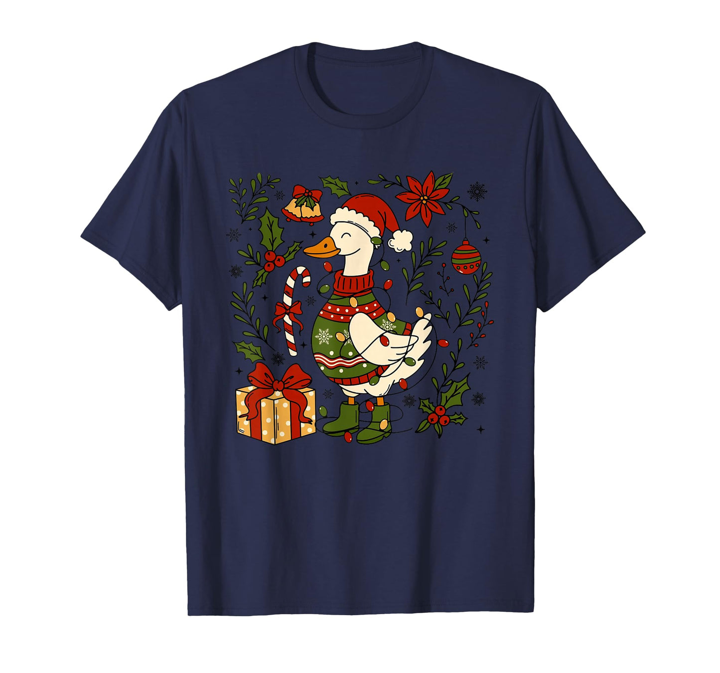 Retro Christmas Silly Goose Christmas Light Goosemas Funny T-Shirt