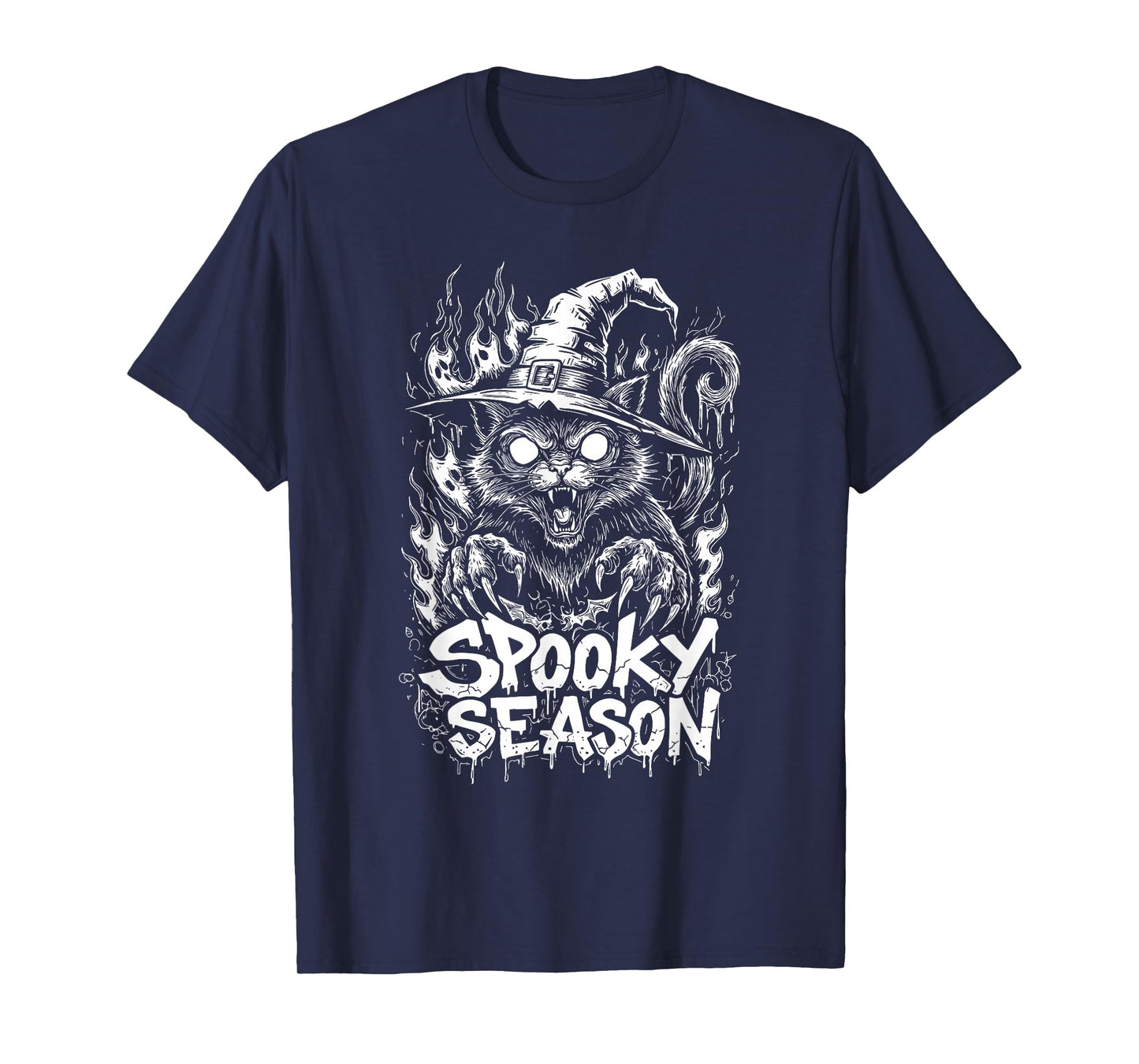 Spooky Season Halloween Cat Witch Hat Scary Creepy Graphic T-Shirt