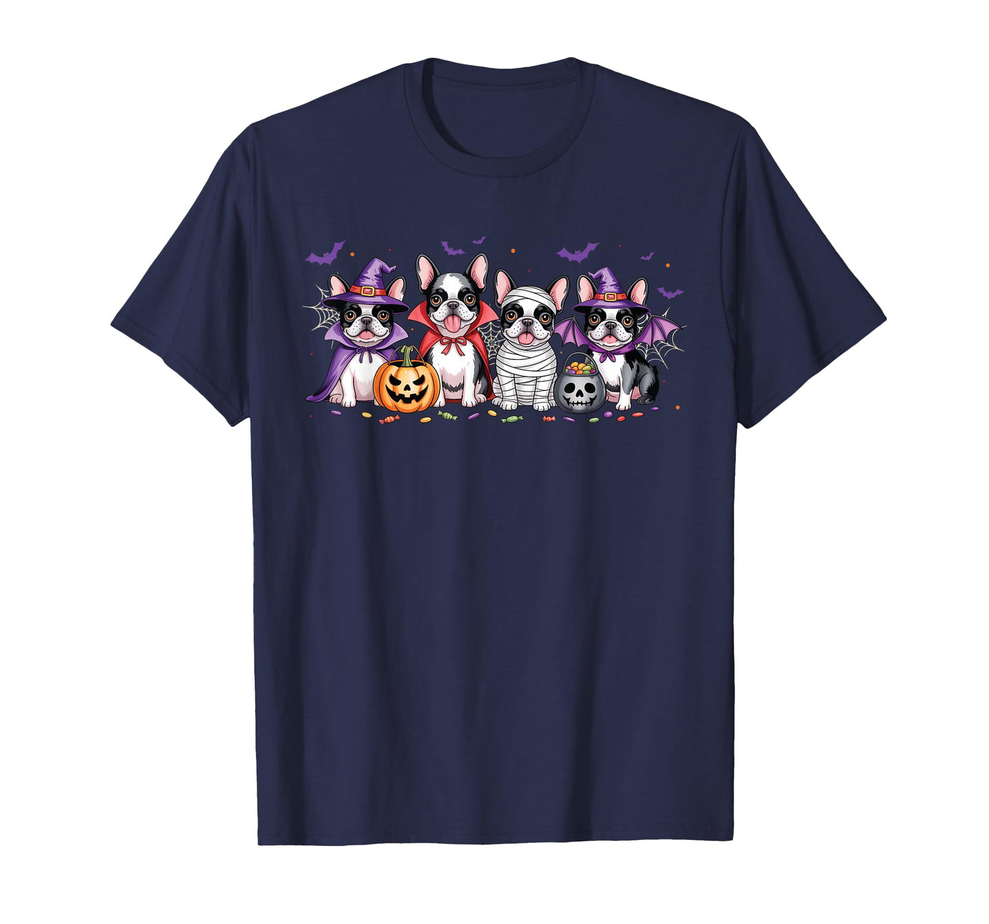 Mummy French Bulldog Halloween Bulldog Ghost Witch Pumpkins T-Shirt