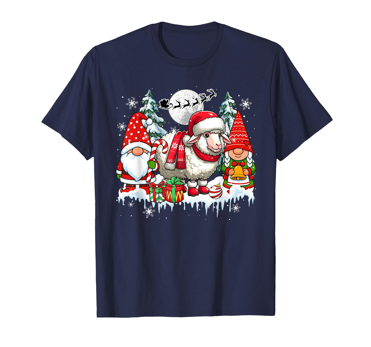 Couple Gnomes Santa Sheep Christmas Trees Farmer Family Kids T-Shirt