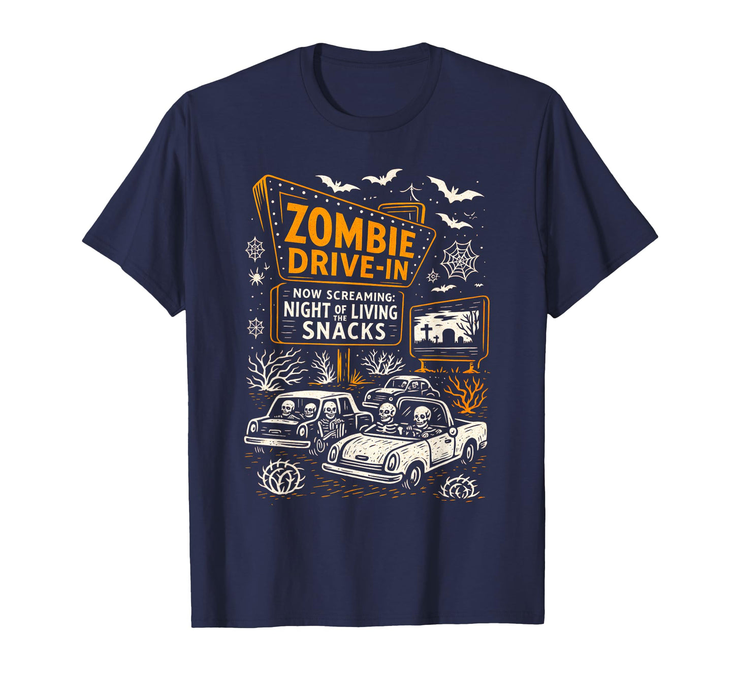 Retro Zombie Drive in Skeleton Movie Night Hotel Halloween T-Shirt