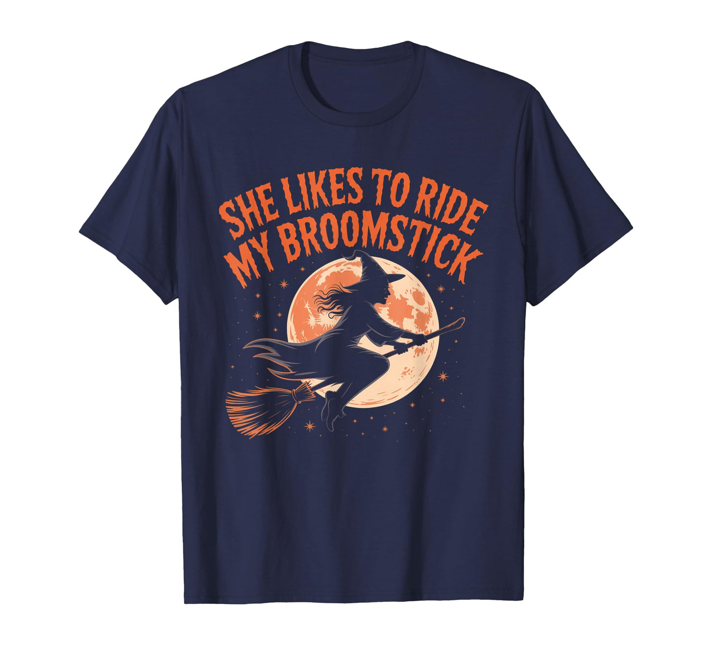 She Likes to Ride My Broomstick Matching Couples Halloween T-Shirt