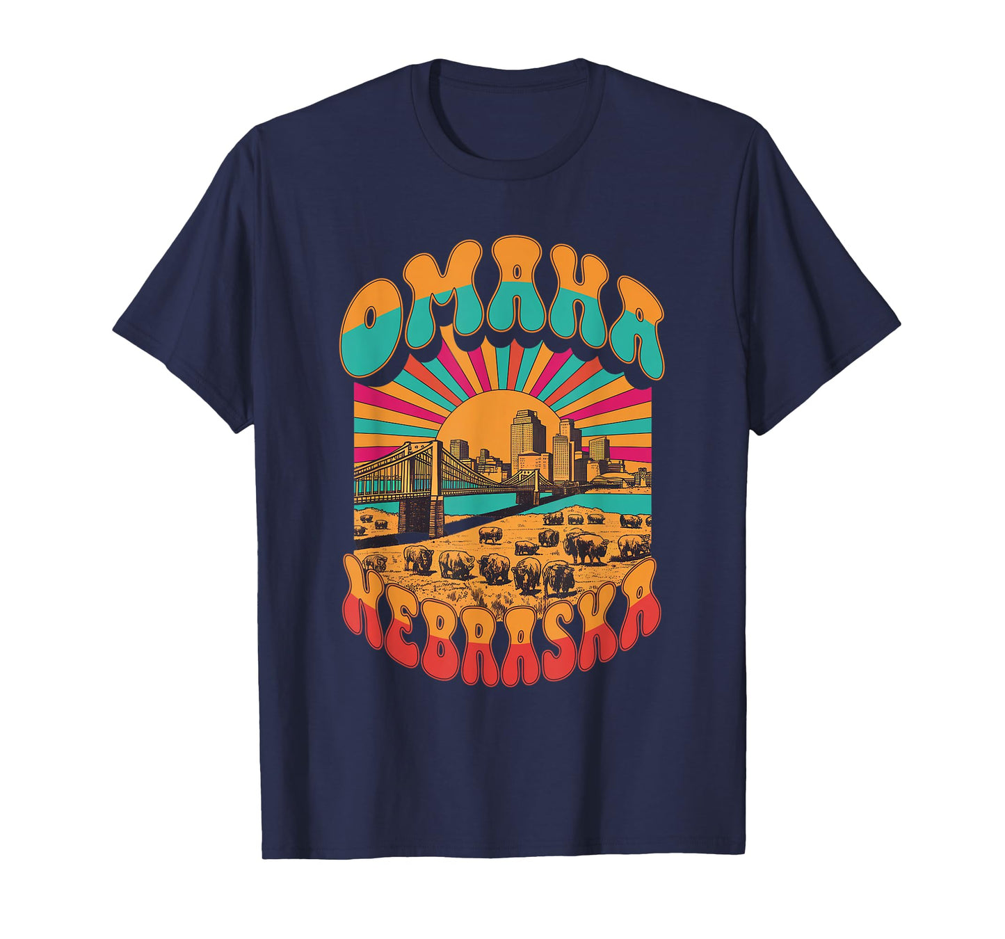 Vintage Omaha Nebraska Sunset Skyline Cityscape T-Shirt