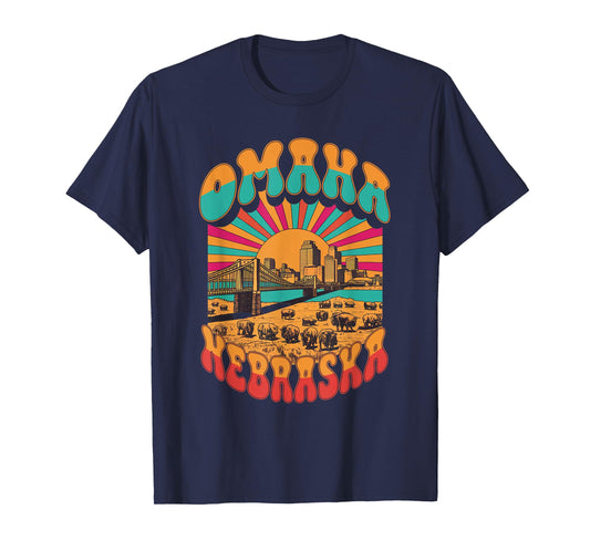 Vintage Omaha Nebraska Sunset Skyline Cityscape T-Shirt