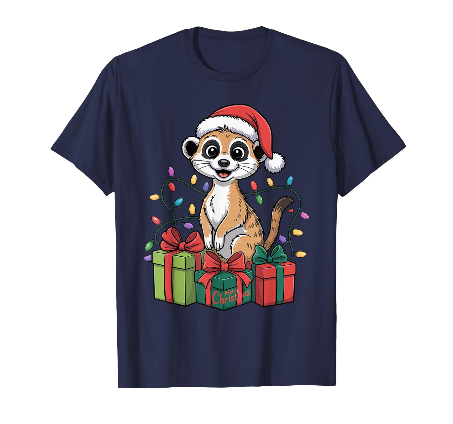 Funny Meerkat Santa Hat Animals Lovers Ugly Christmas Pajama T-Shirt