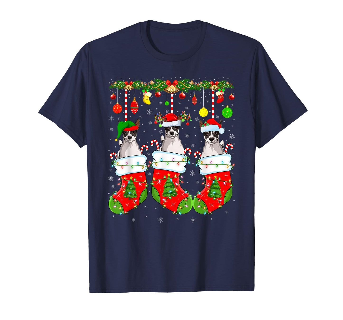 Russell Terrier Dog in Christmas Socks Funny Dog Lover Xmas T-Shirt