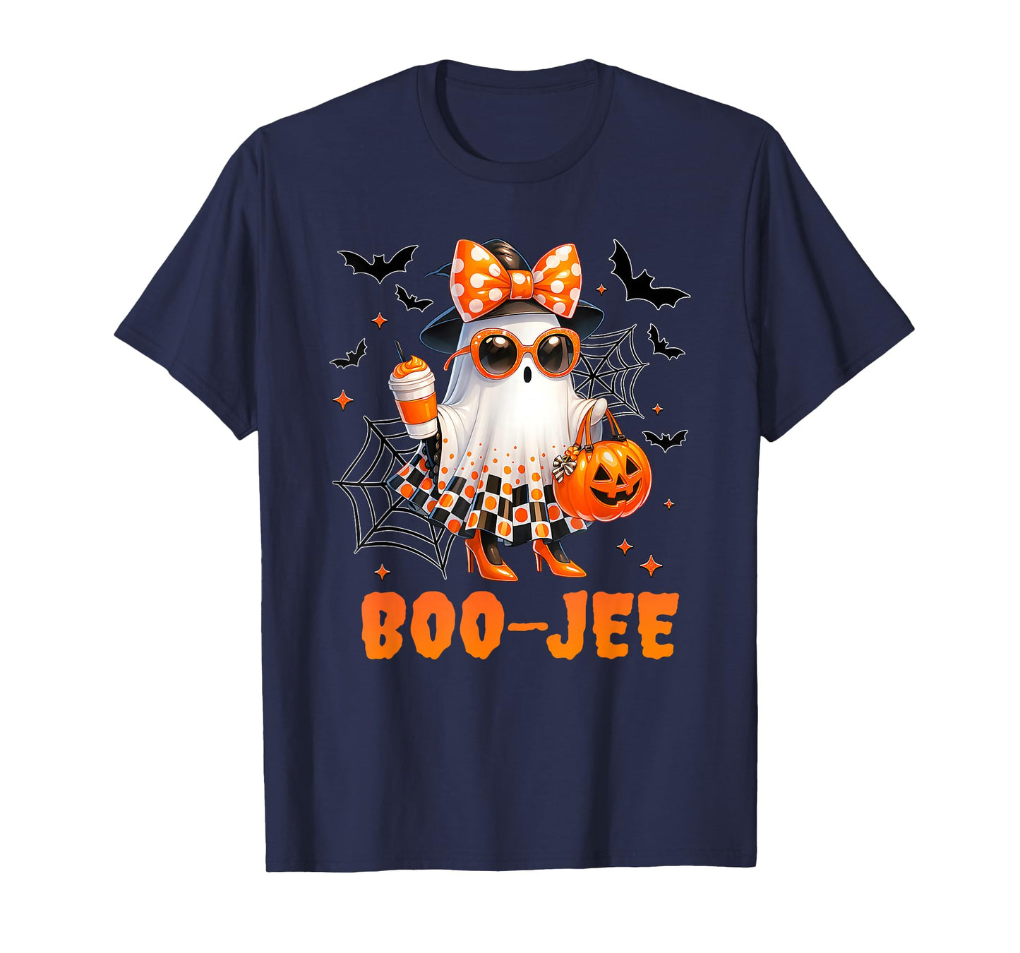 Coquette Leopard Ghost Coffee Boo-JEE Halloween Boujee Ghost T-Shirt