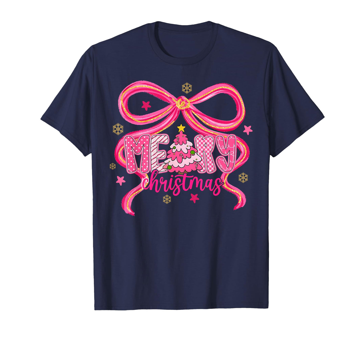 Preppy Merry Christmas Coquette Pink Checkered Xmas Girly T-Shirt